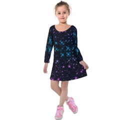 Stars Pattern Seamless Design Kids  Long Sleeve Velvet Dress