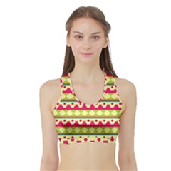 Tribal Pattern Background Sports Bra With Border