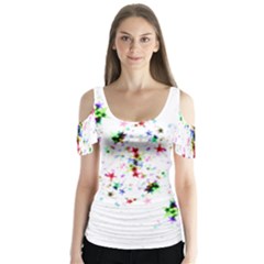 Star Structure Many Repetition Butterfly Sleeve Cutout Tee 