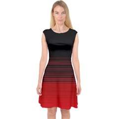 Abstract Of Red Horizontal Lines Capsleeve Midi Dress