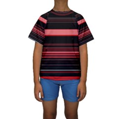 Abstract Of Red Horizontal Lines Kids  Short Sleeve Swimwear