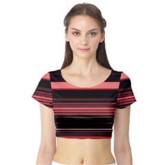 Abstract Of Red Horizontal Lines Short Sleeve Crop Top (tight Fit)