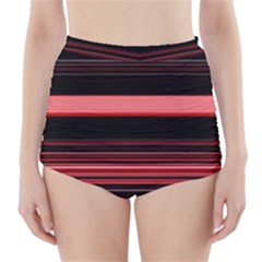 Abstract Of Red Horizontal Lines High-waisted Bikini Bottoms