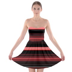 Abstract Of Red Horizontal Lines Strapless Bra Top Dress