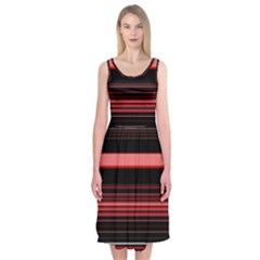 Abstract Of Red Horizontal Lines Midi Sleeveless Dress