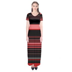 Abstract Of Red Horizontal Lines Short Sleeve Maxi Dress