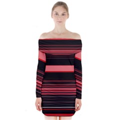 Abstract Of Red Horizontal Lines Long Sleeve Off Shoulder Dress