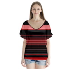 Abstract Of Red Horizontal Lines Flutter Sleeve Top