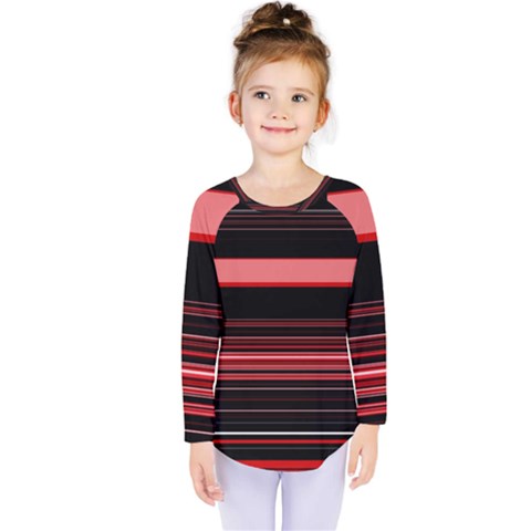 Abstract Of Red Horizontal Lines Kids  Long Sleeve Tee by Amaryn4rt