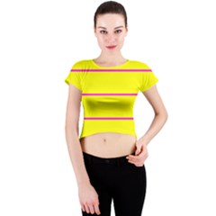 Background Image Horizontal Lines And Stripes Seamless Tileable Magenta Yellow Crew Neck Crop Top by Amaryn4rt