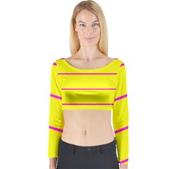 Background Image Horizontal Lines And Stripes Seamless Tileable Magenta Yellow Long Sleeve Crop Top by Amaryn4rt