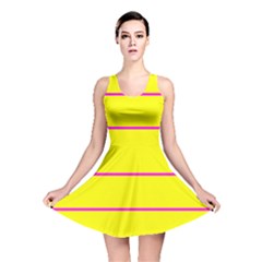 Background Image Horizontal Lines And Stripes Seamless Tileable Magenta Yellow Reversible Skater Dress by Amaryn4rt