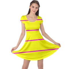 Background Image Horizontal Lines And Stripes Seamless Tileable Magenta Yellow Cap Sleeve Dresses by Amaryn4rt