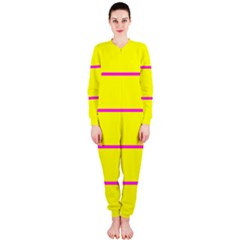 Background Image Horizontal Lines And Stripes Seamless Tileable Magenta Yellow Onepiece Jumpsuit (ladies)  by Amaryn4rt