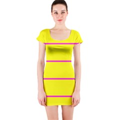 Background Image Horizontal Lines And Stripes Seamless Tileable Magenta Yellow Short Sleeve Bodycon Dress by Amaryn4rt