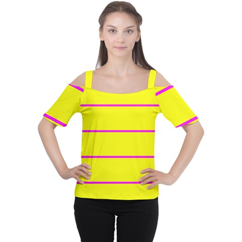 Background Image Horizontal Lines And Stripes Seamless Tileable Magenta Yellow Women s Cutout Shoulder Tee by Amaryn4rt