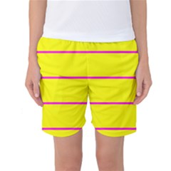 Background Image Horizontal Lines And Stripes Seamless Tileable Magenta Yellow Women s Basketball Shorts by Amaryn4rt