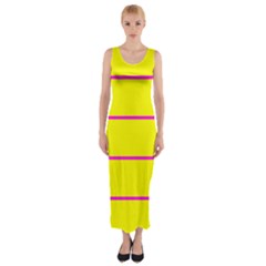 Background Image Horizontal Lines And Stripes Seamless Tileable Magenta Yellow Fitted Maxi Dress by Amaryn4rt