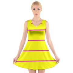 Background Image Horizontal Lines And Stripes Seamless Tileable Magenta Yellow V-neck Sleeveless Skater Dress by Amaryn4rt