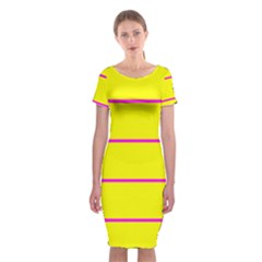 Background Image Horizontal Lines And Stripes Seamless Tileable Magenta Yellow Classic Short Sleeve Midi Dress by Amaryn4rt