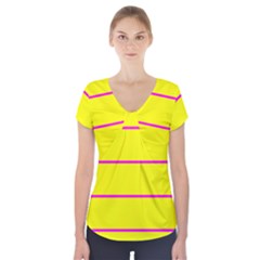 Background Image Horizontal Lines And Stripes Seamless Tileable Magenta Yellow Short Sleeve Front Detail Top by Amaryn4rt