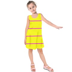 Background Image Horizontal Lines And Stripes Seamless Tileable Magenta Yellow Kids  Sleeveless Dress by Amaryn4rt