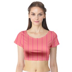 Background Image Vertical Lines And Stripes Seamless Tileable Deep Pink Salmon Short Sleeve Crop Top (tight Fit) by Amaryn4rt