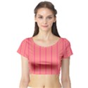 Background Image Vertical Lines And Stripes Seamless Tileable Deep Pink Salmon Short Sleeve Crop Top (Tight Fit) View1