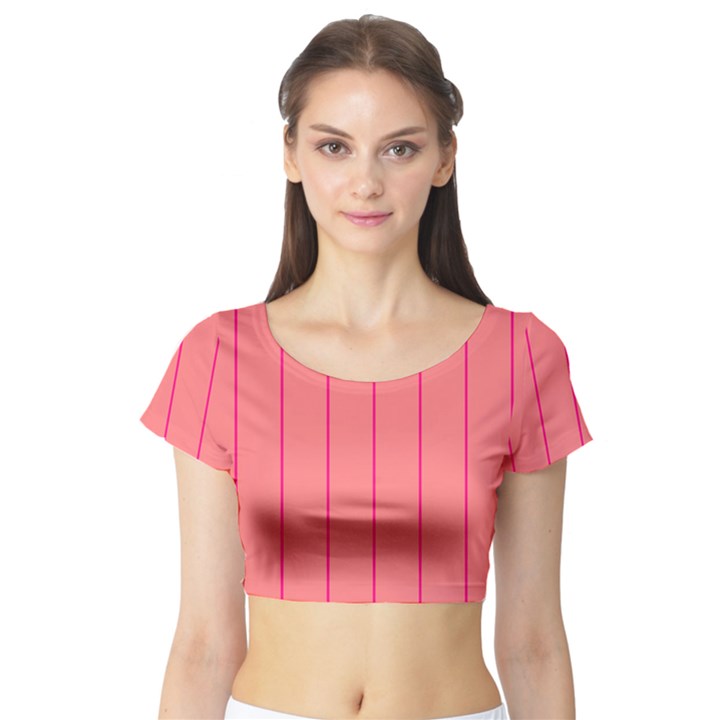 Background Image Vertical Lines And Stripes Seamless Tileable Deep Pink Salmon Short Sleeve Crop Top (Tight Fit)