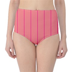 Background Image Vertical Lines And Stripes Seamless Tileable Deep Pink Salmon High-waist Bikini Bottoms by Amaryn4rt