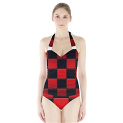 Black And Red Backgrounds Halter Swimsuit by Amaryn4rt