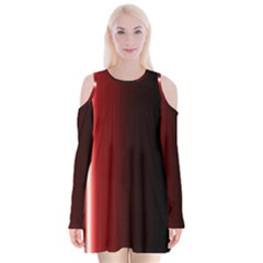 Black And Red Velvet Long Sleeve Shoulder Cutout Dress