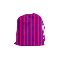 Deep Pink And Black Vertical Lines Drawstring Pouches (medium)  by Amaryn4rt