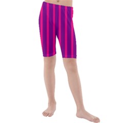 Deep Pink And Black Vertical Lines Kids  Mid Length Swim Shorts by Amaryn4rt