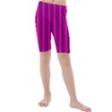 Deep Pink And Black Vertical Lines Kids  Mid Length Swim Shorts View1