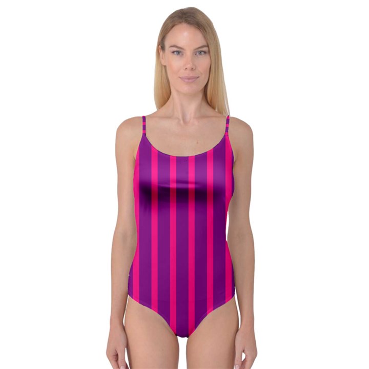 Deep Pink And Black Vertical Lines Camisole Leotard 