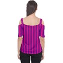 Deep Pink And Black Vertical Lines Women s Cutout Shoulder Tee View2