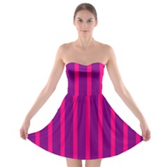 Deep Pink And Black Vertical Lines Strapless Bra Top Dress