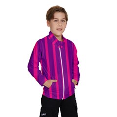 Deep Pink And Black Vertical Lines Wind Breaker (kids)