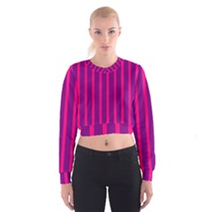 Deep Pink And Black Vertical Lines Women s Cropped Sweatshirt