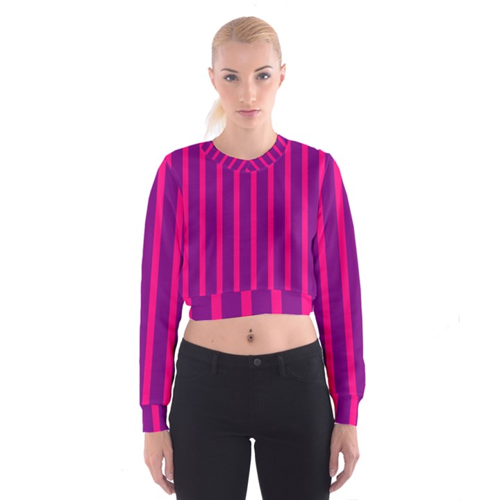 Deep Pink And Black Vertical Lines Women s Cropped Sweatshirt