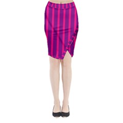 Deep Pink And Black Vertical Lines Midi Wrap Pencil Skirt