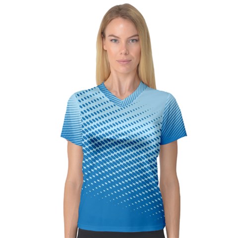 Blue Dot Pattern Women s V-neck Sport Mesh Tee by Amaryn4rt