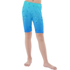 Blue Seamless Black Hexagon Pattern Kids  Mid Length Swim Shorts