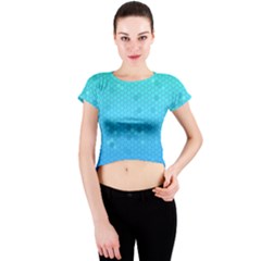 Blue Seamless Black Hexagon Pattern Crew Neck Crop Top