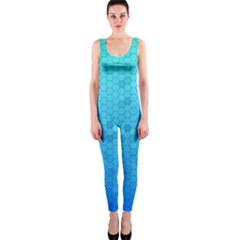 Blue Seamless Black Hexagon Pattern Onepiece Catsuit by Amaryn4rt