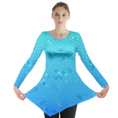 Blue Seamless Black Hexagon Pattern Long Sleeve Tunic  by Amaryn4rt