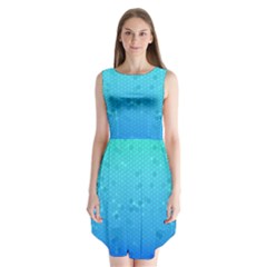 Blue Seamless Black Hexagon Pattern Sleeveless Chiffon Dress  