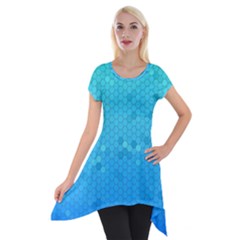 Blue Seamless Black Hexagon Pattern Short Sleeve Side Drop Tunic