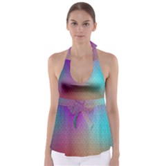 Blue And Pink Colors On A Pattern Babydoll Tankini Top